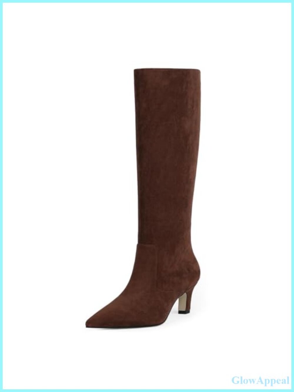 Faux Leather Knee High Boots Pointed Toe Kitten Heel Tall Boots